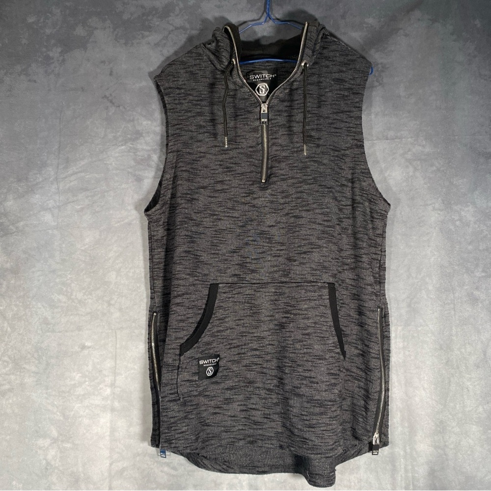 Switch Remarkable Full Zip Black Hooded Sleeveless Hoodie Sz L Streetwear Skater